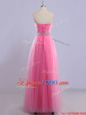 Sweet Floor Length Rose Pink Dress for Prom Sweetheart Sleeveless Lace Up