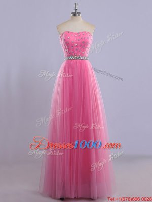 Sweet Floor Length Rose Pink Dress for Prom Sweetheart Sleeveless Lace Up