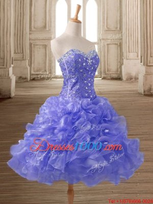 Lovely Sleeveless Organza Mini Length Lace Up Homecoming Dress in Lavender for with Beading and Ruffles