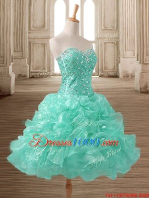 A-line Cocktail Dresses Apple Green Sweetheart Organza Sleeveless Tea Length Lace Up