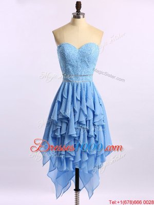 Custom Made Asymmetrical Zipper Homecoming Dress Blue and In for Prom and Party with Beading and Ruffles