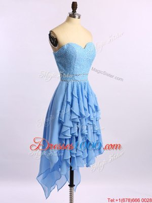 Custom Made Asymmetrical Zipper Homecoming Dress Blue and In for Prom and Party with Beading and Ruffles