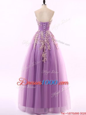 Clearance Lilac A-line Appliques Dress for Prom Zipper Tulle Sleeveless Floor Length