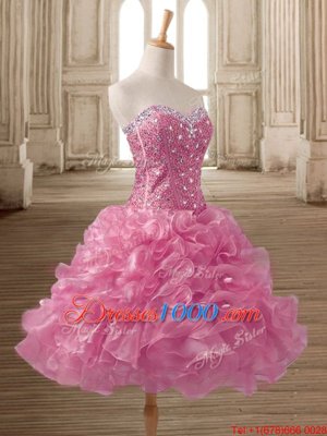 Customized Sleeveless Lace Up Mini Length Beading and Ruffles High School Pageant Dress