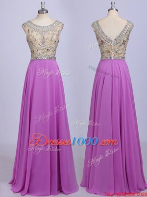 Artistic Scoop Floor Length Lilac Homecoming Dress Chiffon Sleeveless Beading