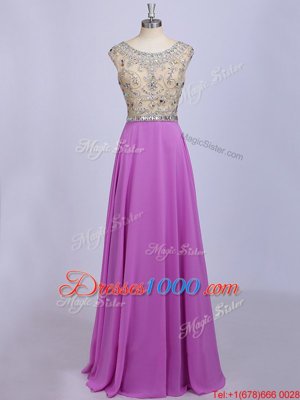 Artistic Scoop Floor Length Lilac Homecoming Dress Chiffon Sleeveless Beading