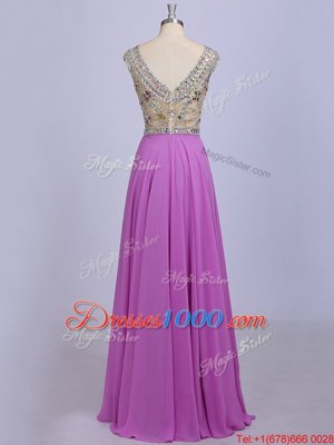 Artistic Scoop Floor Length Lilac Homecoming Dress Chiffon Sleeveless Beading