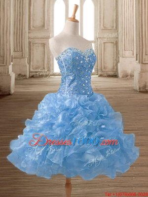 Modern Blue Sleeveless Organza Lace Up Evening Wear for Prom and Party