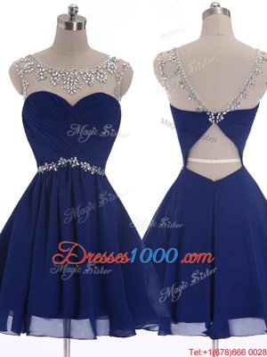 Top Selling Scoop Sleeveless Criss Cross Red Carpet Prom Dress Navy Blue Chiffon