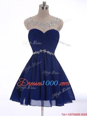 Top Selling Scoop Sleeveless Criss Cross Red Carpet Prom Dress Navy Blue Chiffon