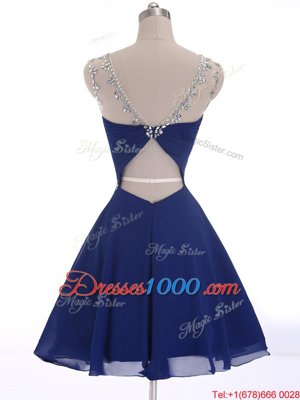 Top Selling Scoop Sleeveless Criss Cross Red Carpet Prom Dress Navy Blue Chiffon