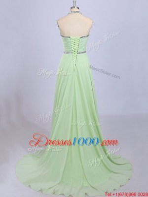 Halter Top Yellow Green Empire Beading Dress Like A Star Zipper Chiffon Sleeveless