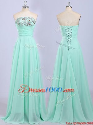 Sleeveless Lace Up Floor Length Beading Prom Party Dress