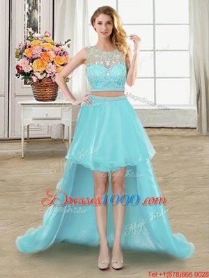 Four Piece Scoop Aqua Blue Ball Gowns Beading and Appliques Quinceanera Dress Zipper Tulle Sleeveless Floor Length