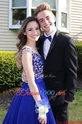 Decent Royal Blue Prom Gown Prom and Party and For with Beading Bateau Cap Sleeves Zipper