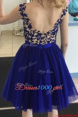 Decent Royal Blue Prom Gown Prom and Party and For with Beading Bateau Cap Sleeves Zipper