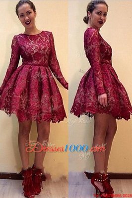 Suitable Scoop Red Long Sleeves Lace Zipper Club Wear for Prom and Party