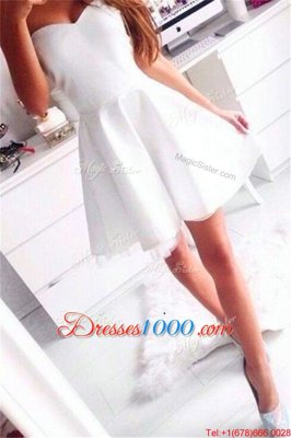 Perfect Mini Length Zipper Prom Party Dress White and In for Prom and Party with Ruching