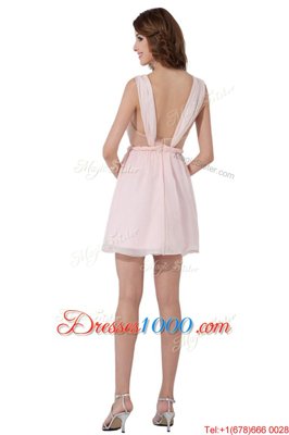 Elegant Baby Pink Prom Dress For with Ruching Straps Sleeveless Backless