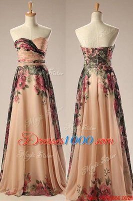 Traditional Floor Length Zipper Dress for Prom Champagne and In for Prom and Party with Embroidery