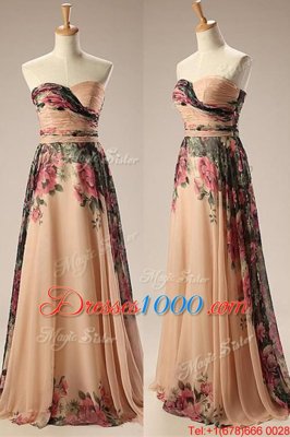 Traditional Floor Length Zipper Dress for Prom Champagne and In for Prom and Party with Embroidery