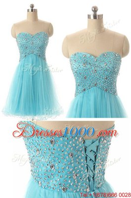 Exceptional Sweetheart Sleeveless Tulle Formal Dresses Beading Lace Up