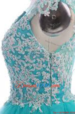 Sleeveless Backless Knee Length Appliques Evening Dress