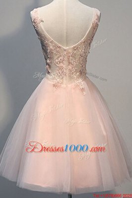 Fine Peach Sleeveless Appliques Knee Length Dress for Prom
