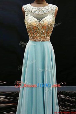 New Arrival Scoop Chiffon Sleeveless Floor Length Dress for Prom and Beading