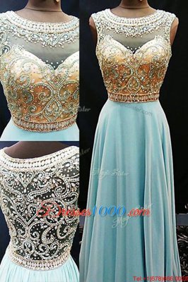 New Arrival Scoop Chiffon Sleeveless Floor Length Dress for Prom and Beading