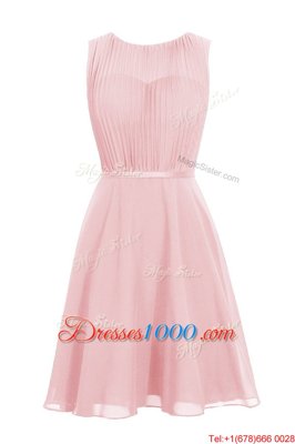 Cheap Scoop Sleeveless Chiffon Knee Length Zipper Dress for Prom in Baby Pink for with Ruching
