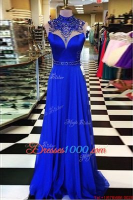 Sleeveless Beading Backless Homecoming Dress with Royal Blue Sweep Train