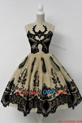 Fashion Scoop Champagne Ball Gowns Lace Homecoming Dress Zipper Tulle Sleeveless Knee Length
