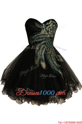 Tulle Sleeveless Knee Length Dress for Prom and Embroidery