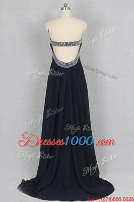 Comfortable Beading Evening Dress Black Criss Cross Sleeveless With Brush Train