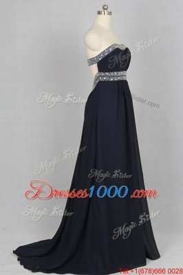 Comfortable Beading Evening Dress Black Criss Cross Sleeveless With Brush Train