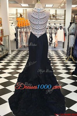 Discount Mermaid Scoop Sleeveless Sweep Train Side Zipper Beading High School Pageant Dress