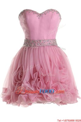 Cute Pink Zipper Cocktail Dress Beading Sleeveless Knee Length