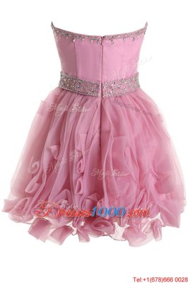 Cute Pink Zipper Cocktail Dress Beading Sleeveless Knee Length