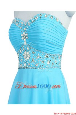 Flirting Baby Blue Sleeveless Beading Knee Length Homecoming Dress