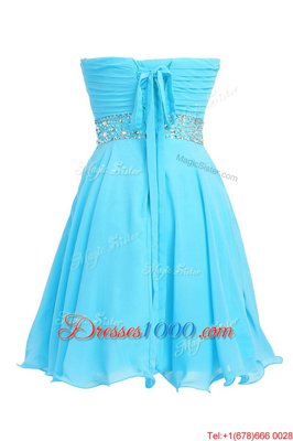 Flirting Baby Blue Sleeveless Beading Knee Length Homecoming Dress