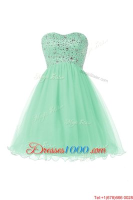 Sexy Apple Green A-line Sweetheart Sleeveless Tulle Knee Length Lace Up Beading Homecoming Dress