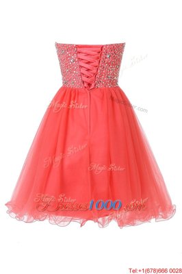 Sexy Apple Green A-line Sweetheart Sleeveless Tulle Knee Length Lace Up Beading Homecoming Dress