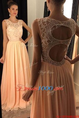 Best Selling Scoop Peach Backless Prom Party Dress Beading and Lace Sleeveless Floor Length
