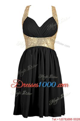 Sequins Knee Length A-line Sleeveless Black Prom Party Dress Criss Cross