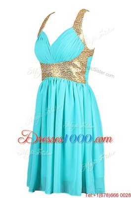 Sequins Knee Length A-line Sleeveless Black Prom Party Dress Criss Cross