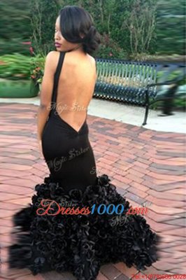 Mermaid Scoop Lace Black Backless Sleeveless Floor Length