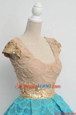 New Style Scoop Lace Cap Sleeves Knee Length Evening Dress and Sequins