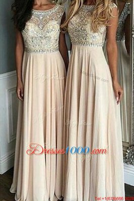 Glorious Champagne Bateau Neckline Beading Prom Evening Gown Cap Sleeves Side Zipper