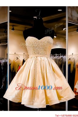 Attractive A-line Prom Party Dress Champagne Sweetheart Satin Sleeveless Knee Length Lace Up